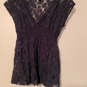 Navy Lace V neck top